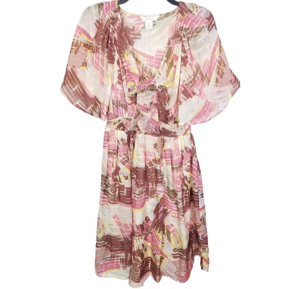 Sundance Womens Silk Artsy Brushstrok Mini Dress Sz 12 Boho Cottagecore Peasant